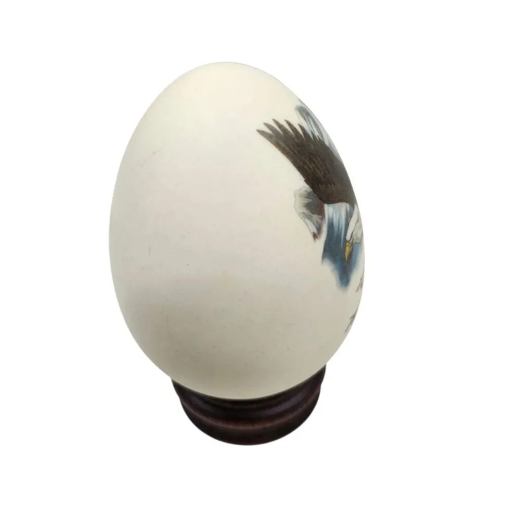 Eggzakly Collectors Egg Porcelain with Wood Stand Handmade Bald Eagle Soaring